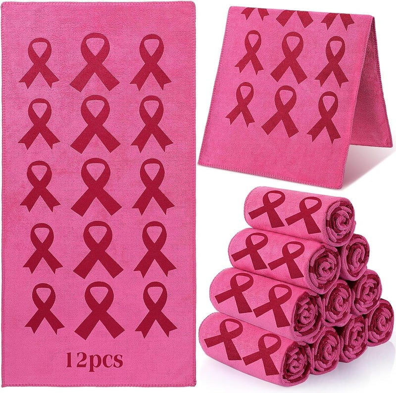 Cotwinter Breast Cancer Awareness Gift Towels Pink Ribbon Sport Towels for Golf Football Sport Team 30" x 14" Microfiber Gifts Bulk for Breast Cancer Procession Fundraising Decoration Supplies(12 Pcs) - Image 1